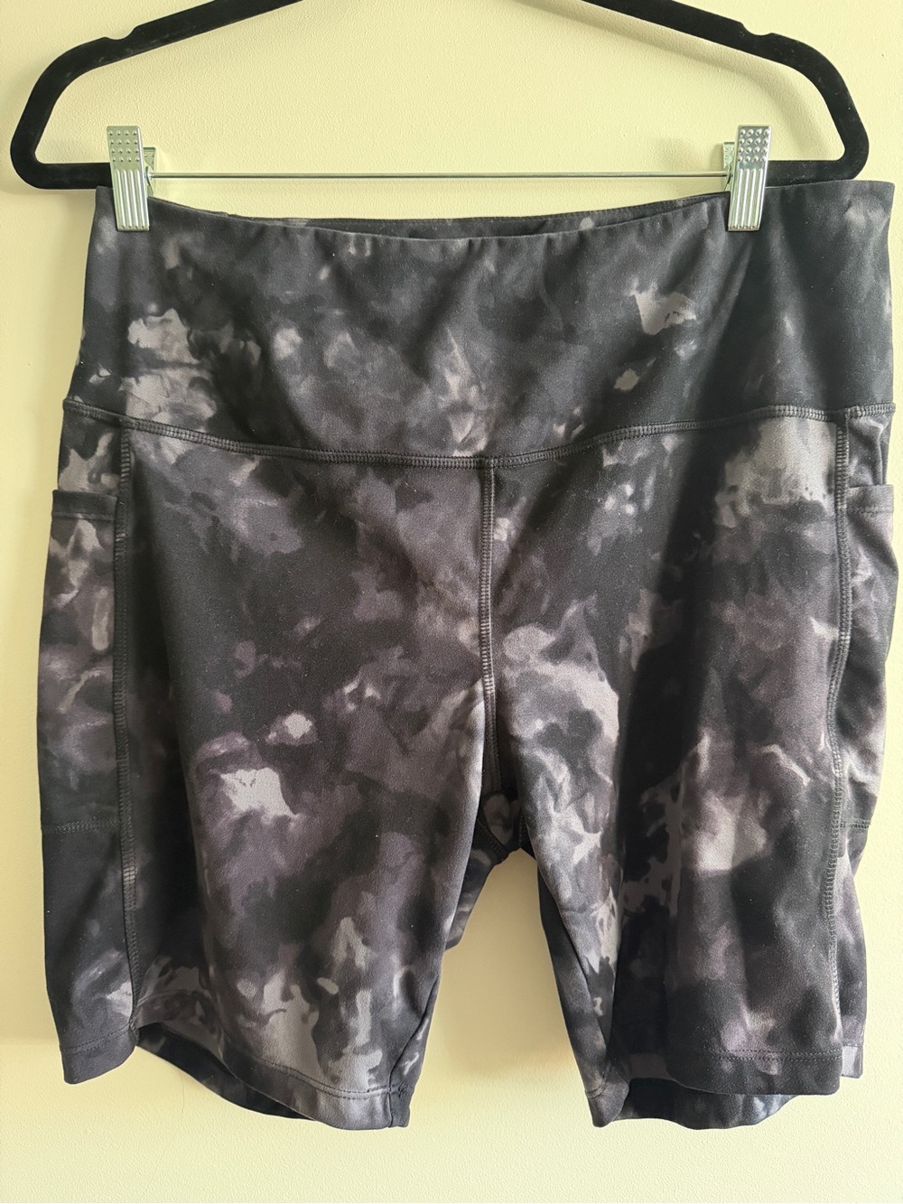 Danskin Black and Gray Tie-Dye High-Rise Bike Shorts